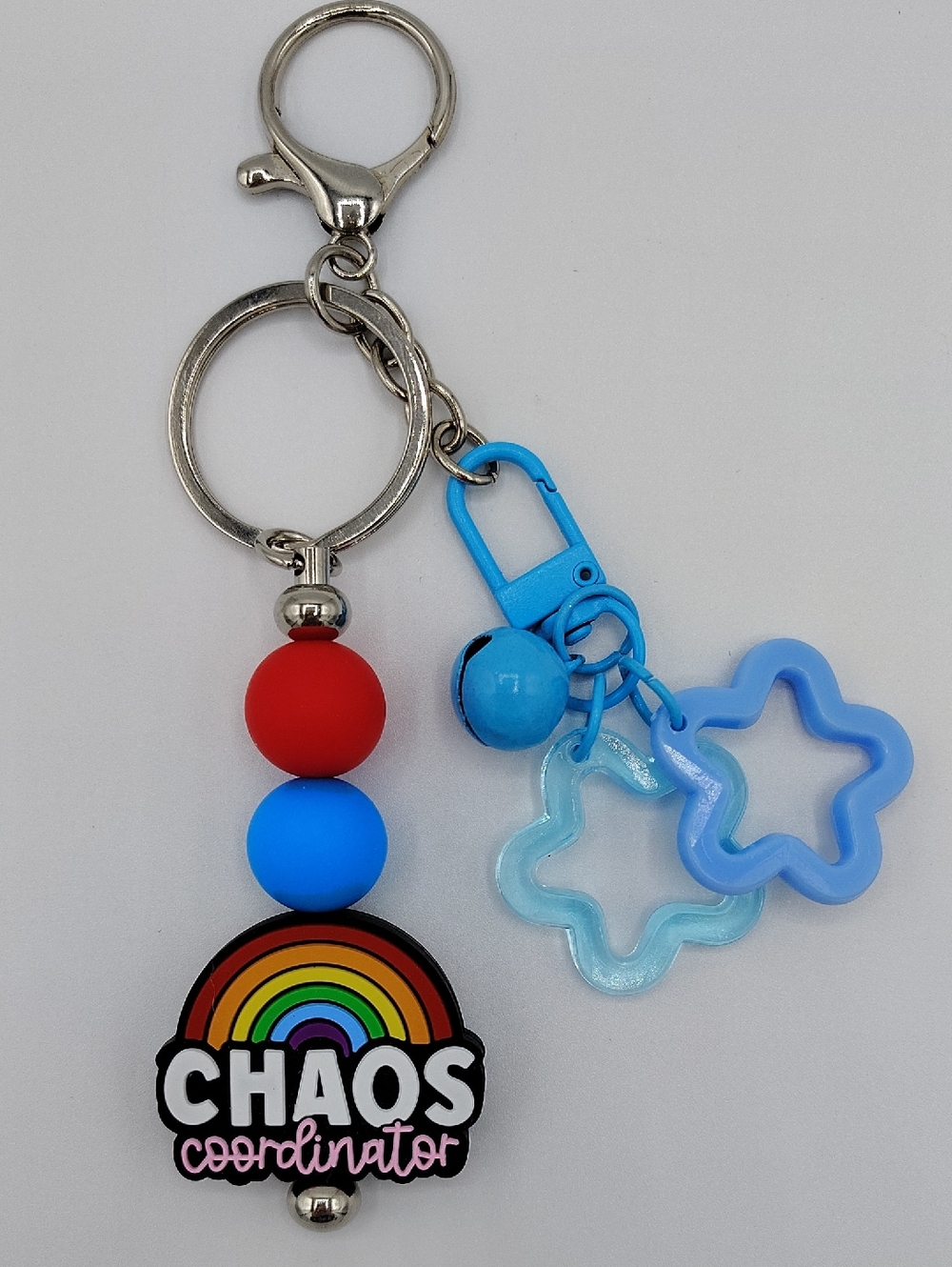 Handcrafted "Chaos Coordinator" Rainbow Keychain/Bag Charm w/ Blue Star